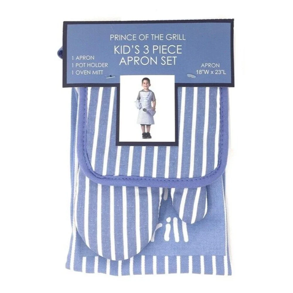 Little Chef Kids Apron Set Prince of the Grill Apron Oven Mitt Potholder 3-Pc